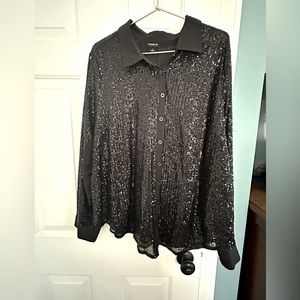 Black Sequin Long Sleeve Blouse